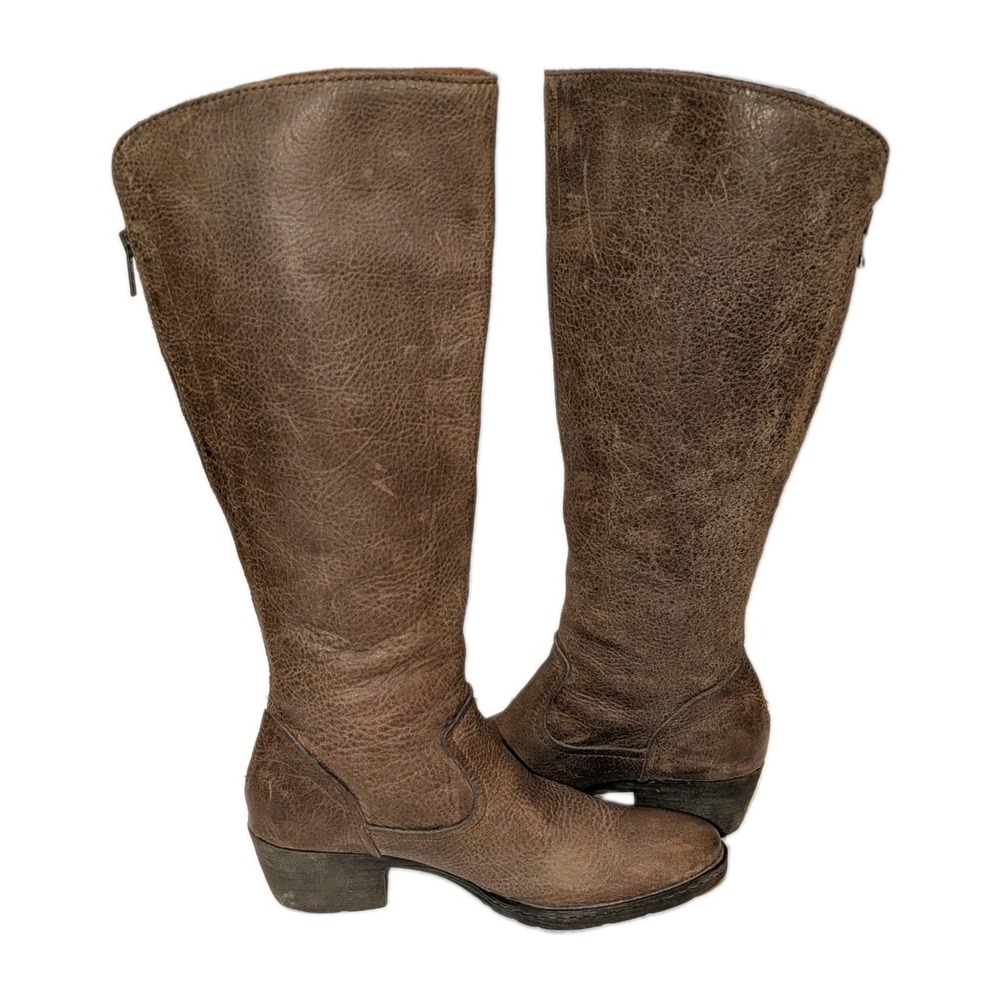 Born Brown Pebbled Leather Tall Riding Boots Zip Womens 8.5 EU 40 Equestrian